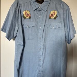 Howler Brothers Light Blue Shirt with Floral Embroidery